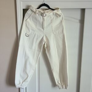 Forever 21 Cream High-Waist Paperbag Pants with Belt